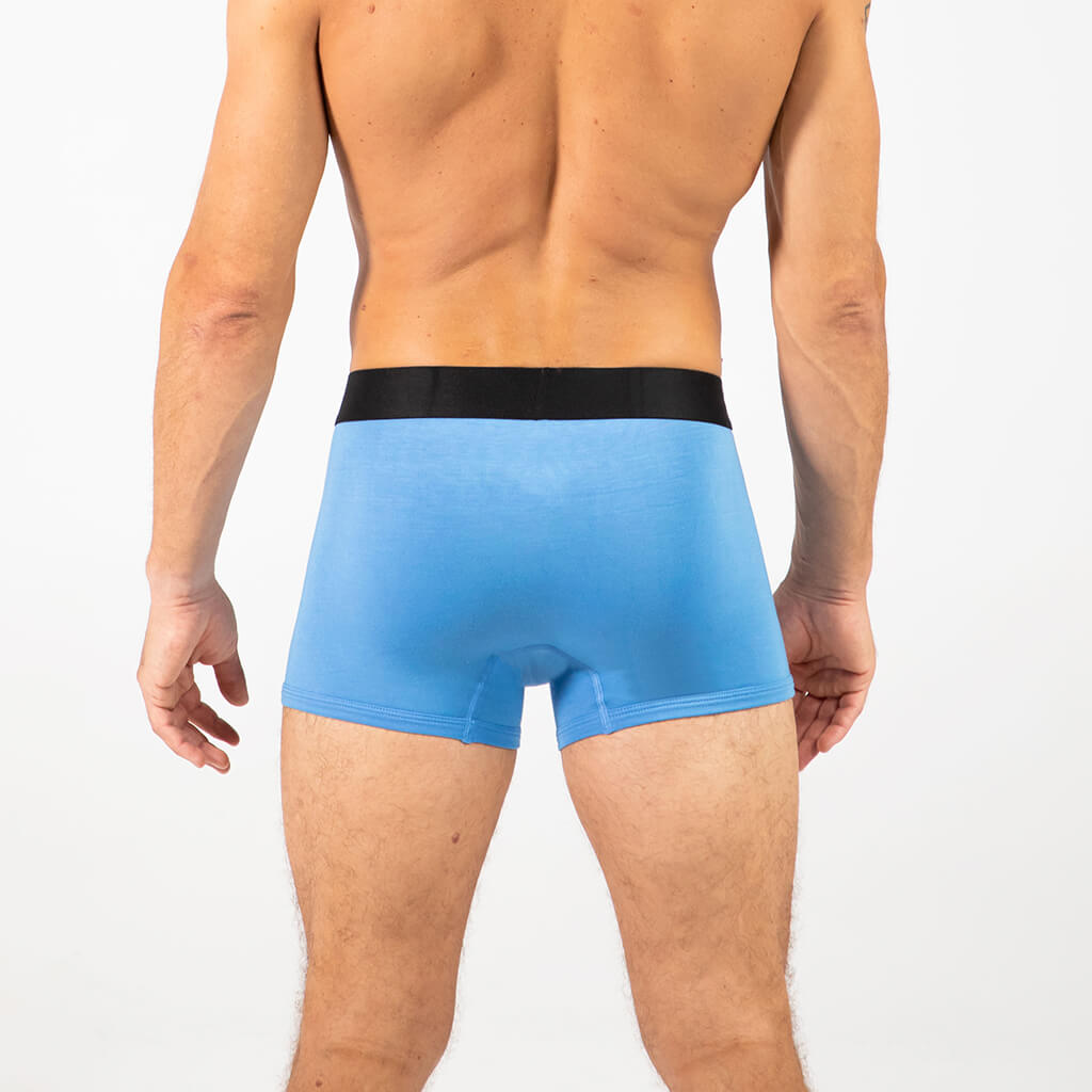 Man wearing Debriefs mens boxer briefs underwear - blue rear