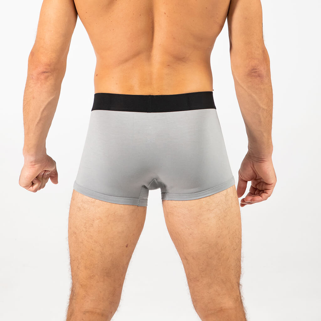 Man wearing Debriefs mens trunks underwear - grey rear