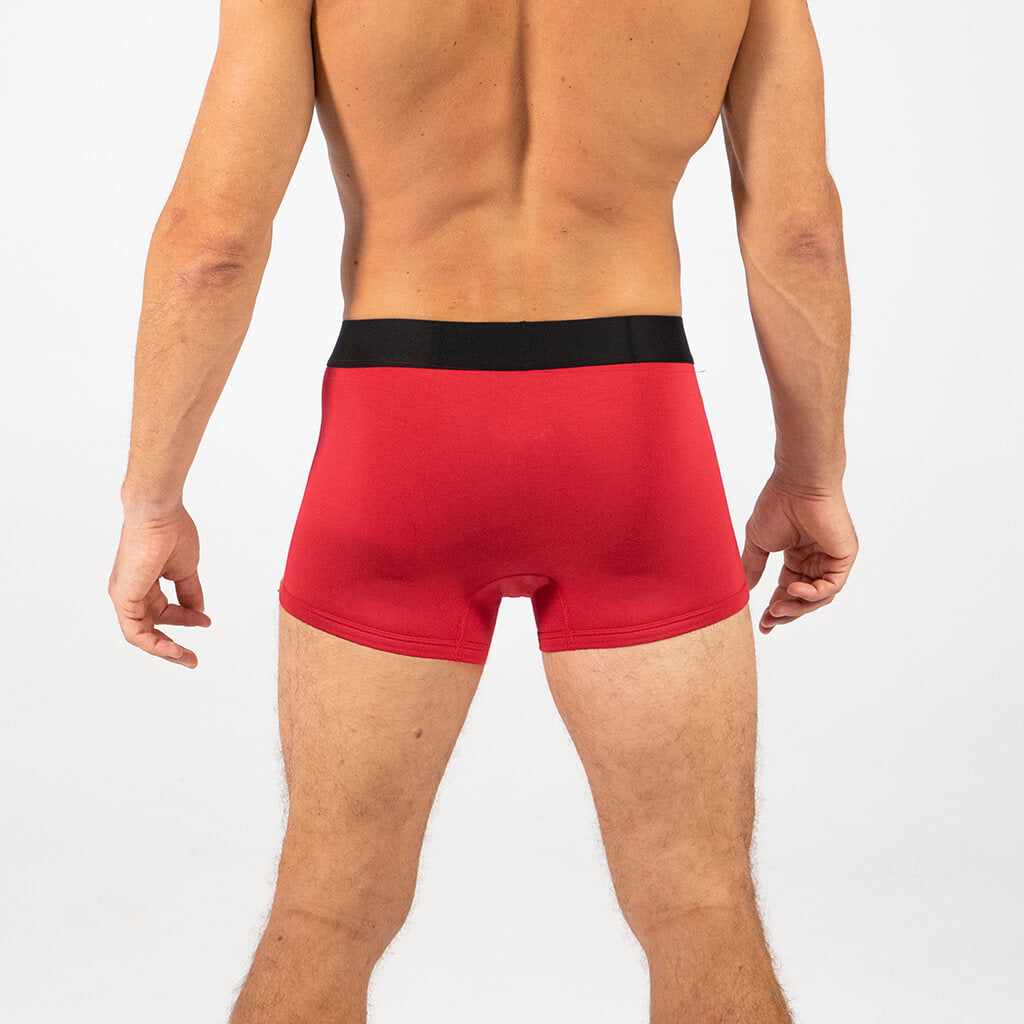 Man wearing Debriefs mens boxer briefs underwear - red rear