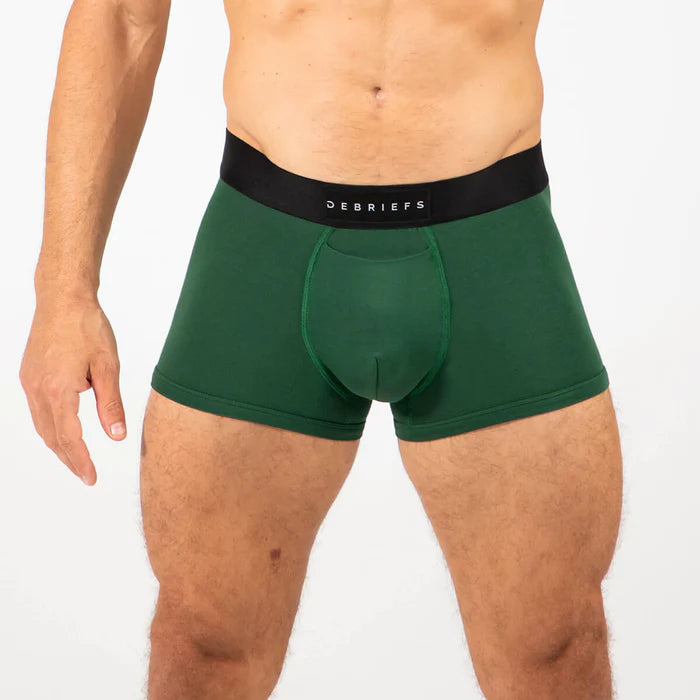 Man wearing green Debriefs trunks underwear