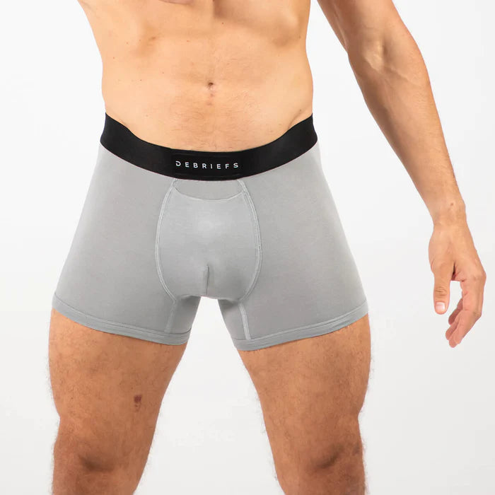 Man wearing grey Debriefs boxer briefs underwear