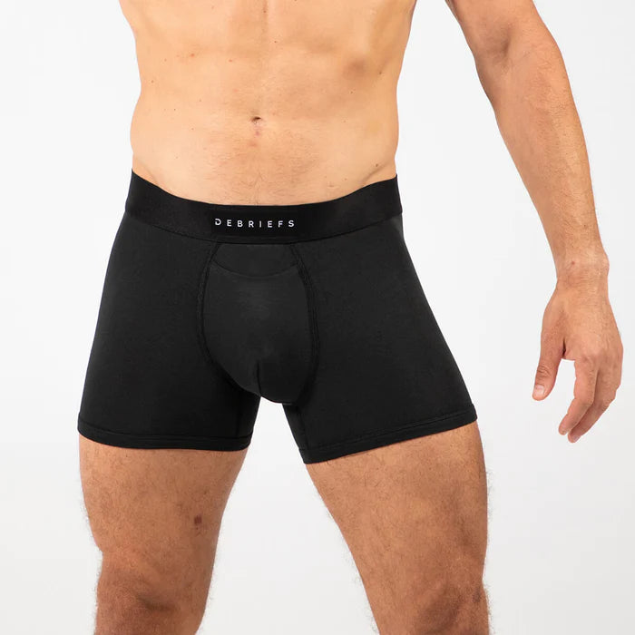 Man wearing black Debriefs boxer briefs underwear