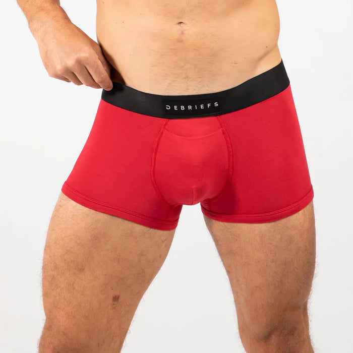 Man wearing red Debriefs trunks underwear
